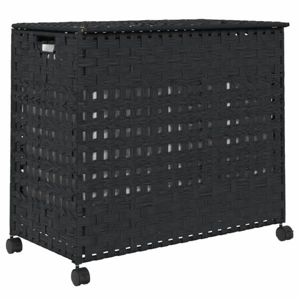 vidaXL vasketøjskurv med hjul 66x35x60 cm rattan sort