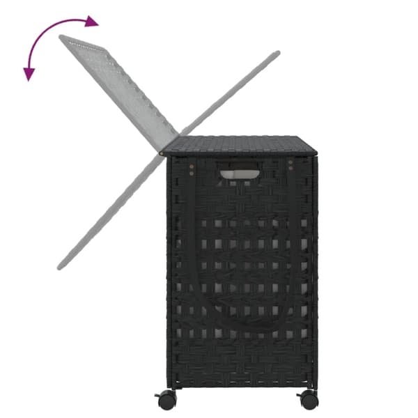 vidaXL vasketøjskurv med hjul 66x35x60 cm rattan sort