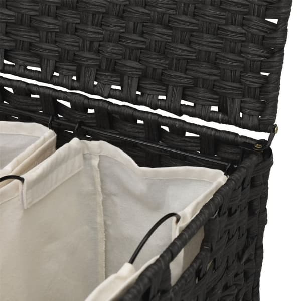 vidaXL vasketøjskurv med hjul 66x35x60 cm rattan sort
