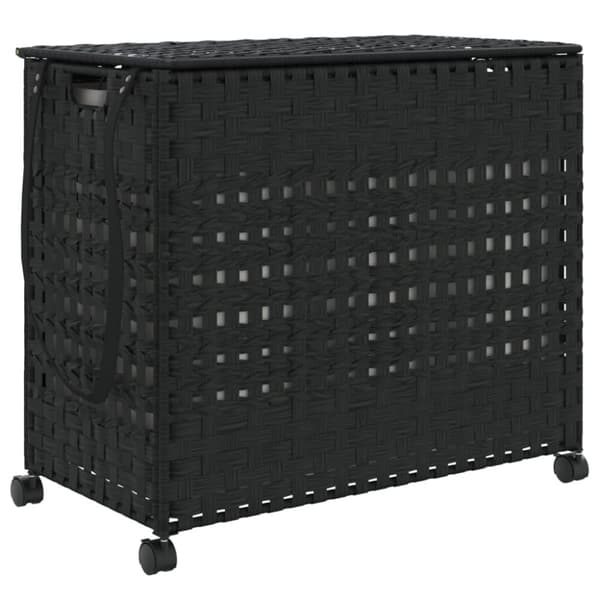 vidaXL vasketøjskurv med hjul 66x35x60 cm rattan sort