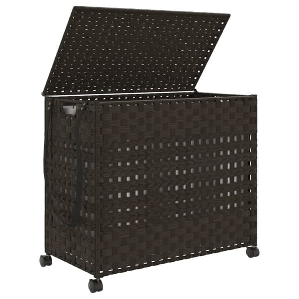 vidaXL vasketøjskurv med hjul 66x35x60 cm rattan mørkebrun