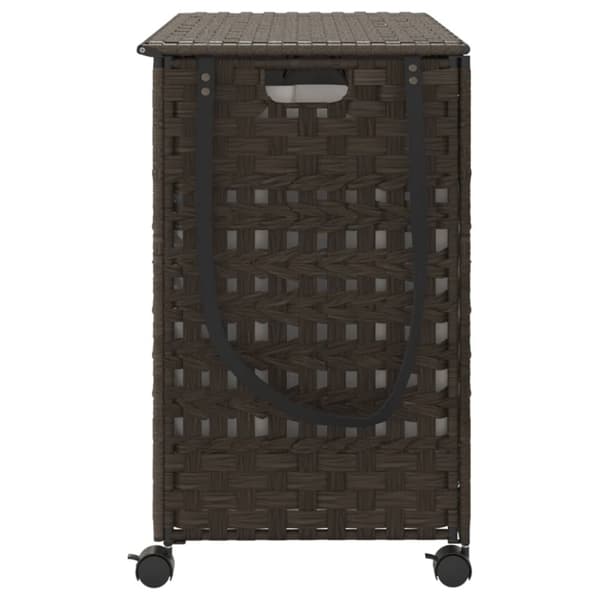 vidaXL vasketøjskurv med hjul 66x35x60 cm rattan mørkebrun
