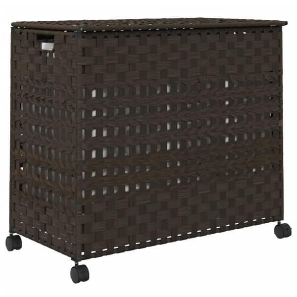 vidaXL vasketøjskurv med hjul 66x35x60 cm rattan mørkebrun