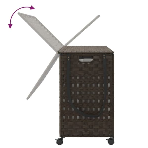 vidaXL vasketøjskurv med hjul 66x35x60 cm rattan mørkebrun