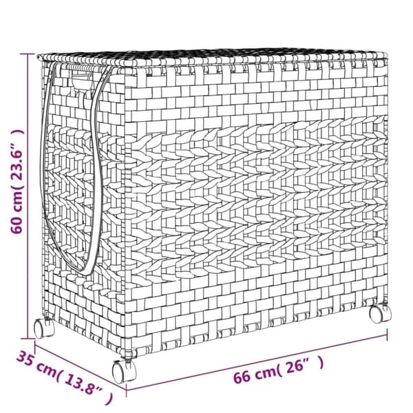 vidaXL vasketøjskurv med hjul 66x35x60 cm rattan mørkebrun