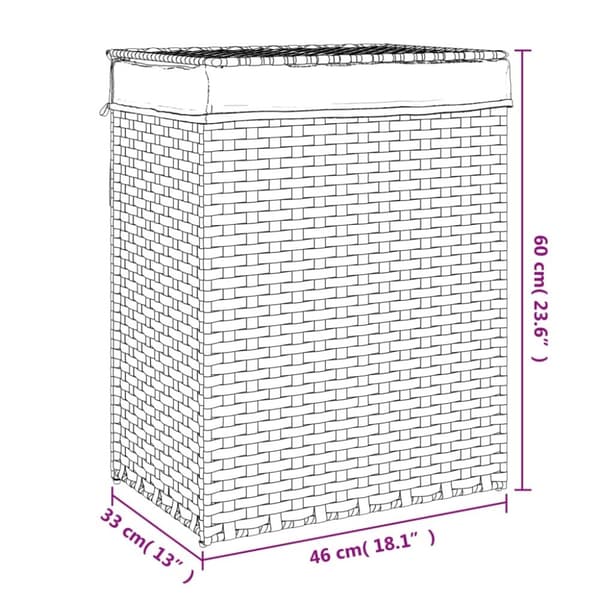 vidaXL vasketøjskurv med låg 46x33x60 cm polyrattan mørkebrun
