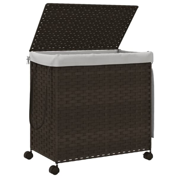 vidaXL vasketøjskurv med hjul 60x35x60,5 cm rattan mørkebrun