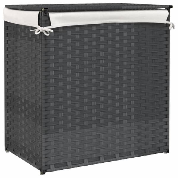 vidaXL vasketøjskurv med 2 sektioner 53x35x57 cm polyrattan grå