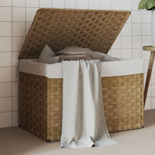 vidaXL Tvättkorg med lock 55,5x35x34 cm konstrotting