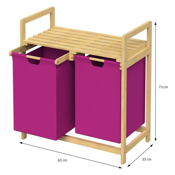 Vasketøjskurv med to udtrækkelige vasketøjsposer Magenta 2x30 liter Ramme af bambustræ ML-design