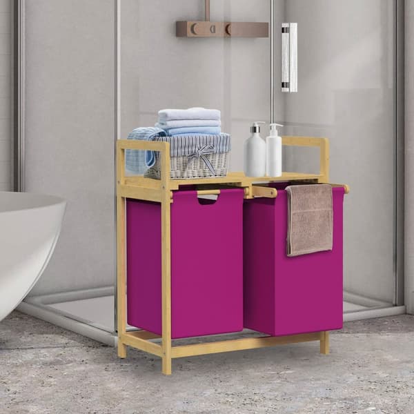 Vasketøjskurv med to udtrækkelige vasketøjsposer Magenta 2x30 liter Ramme af bambustræ ML-design