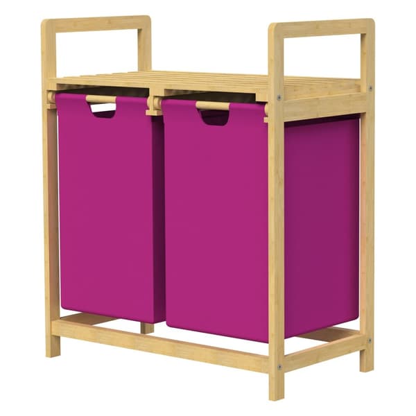 Vasketøjskurv med to udtrækkelige vasketøjsposer Magenta 2x30 liter Ramme af bambustræ ML-design
