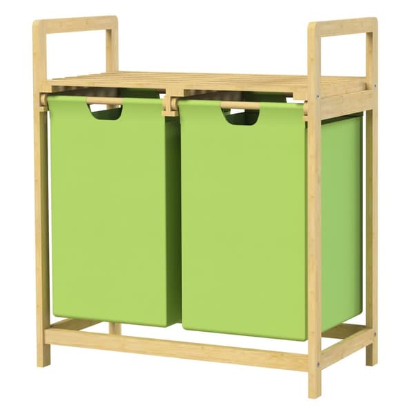 Pyykkikori kahdella ulosvedettävällä pyykkipussilla Olive 2x30 litraa Bambupuurunko ML design