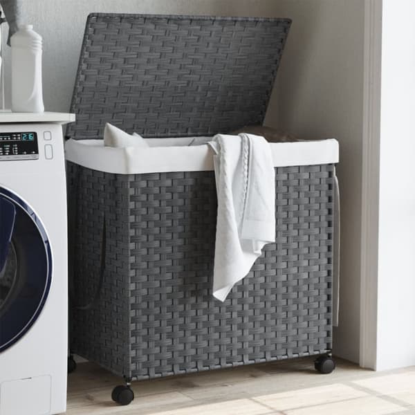 vasketøjskurv med hjul 60x35x60,5 cm rattan grå