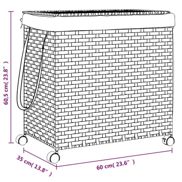 vasketøjskurv med hjul 60x35x60,5 cm rattan