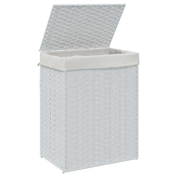vasketøjskurv med låg 46x33x60 cm polyrattan hvid