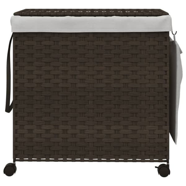 vasketøjskurv med hjul 60x35x60,5 cm rattan mørkebrun