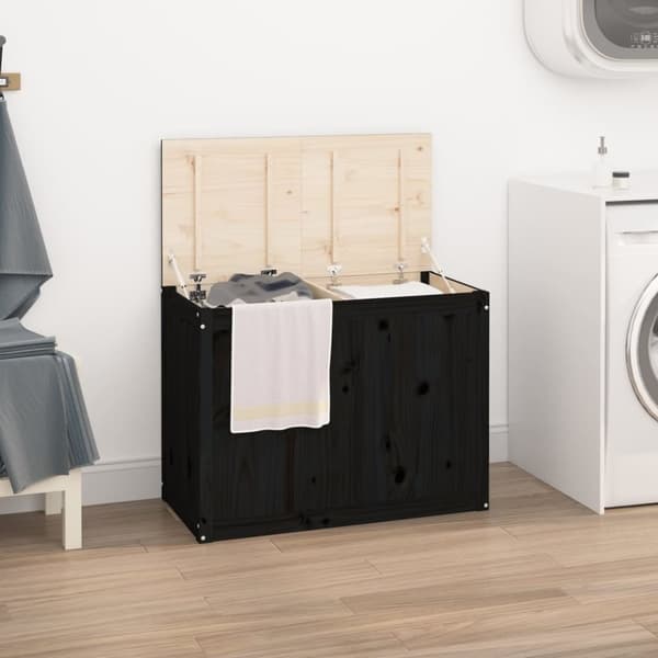 vidaXL Pyykkilaatikko musta 88,5x44x66 cm täysi mänty -  Pyykkikorit