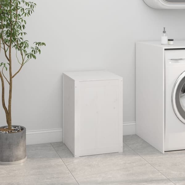 vidaXL vasketøjskurv 44x44x66 cm massivt fyrretræ hvid -  Vasketøjskurve