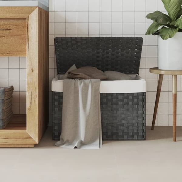 vidaXL vasketøjskurv med låg 55,5x35x34 cm polyrattan grå - Vasketøjskurve