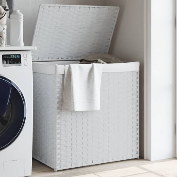 vidaXL vasketøjskurv med 2 sektioner 53x35x57 cm polyrattan hvid - Vasketøjskurve