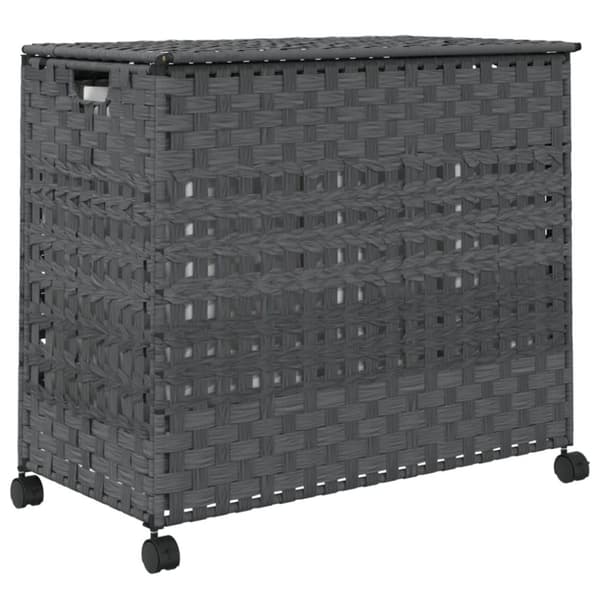 vidaXL vasketøjskurv med hjul 66x35x60 cm rattan grå - Vasketøjskurve