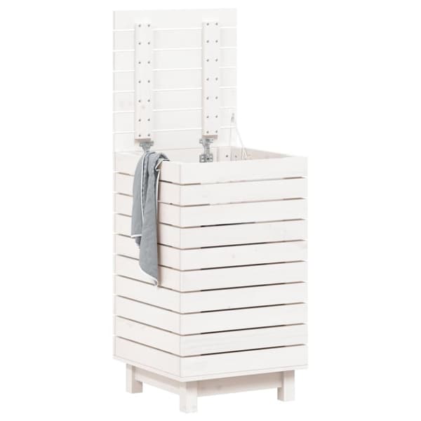 vidaXL vasketøjskurv 44x44x76 cm massivt fyrretræ hvid -  Vasketøjskurve