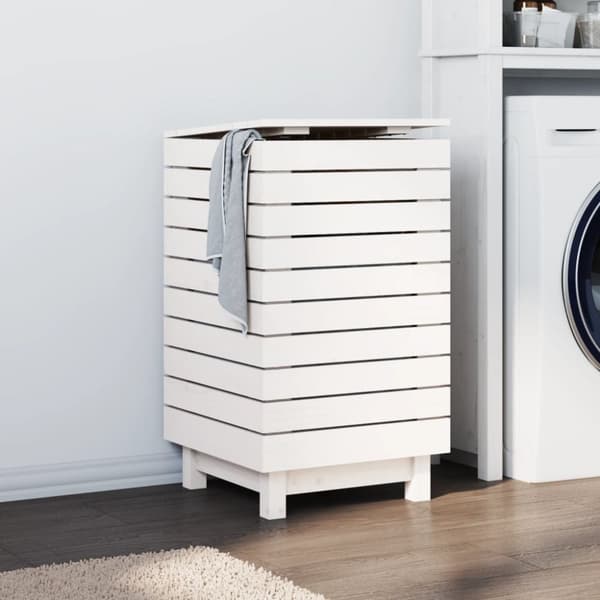 vidaXL vasketøjskurv 44x44x76 cm massivt fyrretræ hvid -  Vasketøjskurve