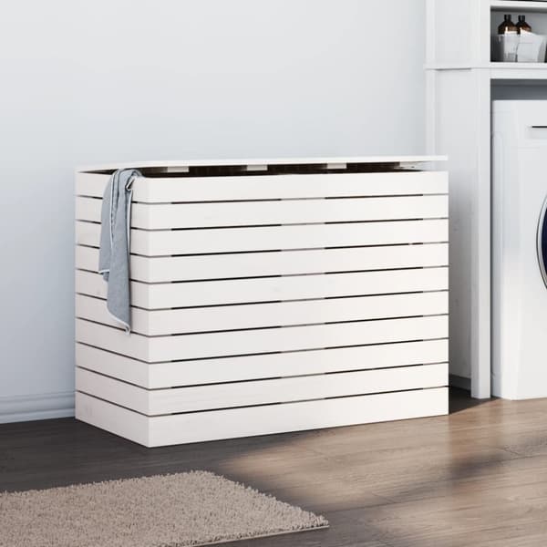 vidaXL vasketøjskurv 88,5x44x66 cm massivt fyrretræ hvid -  Vasketøjskurve