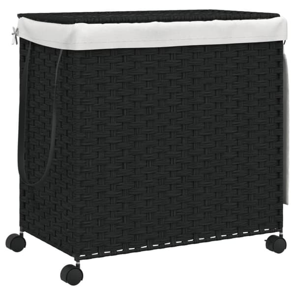 vidaXL vasketøjskurv med hjul 60x35x60,5 cm rattan sort - Vasketøjskurve