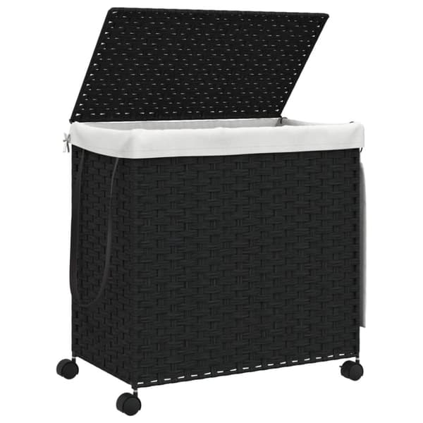 vidaXL vasketøjskurv med hjul 60x35x60,5 cm rattan sort - Vasketøjskurve
