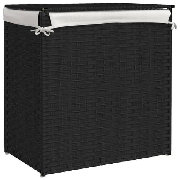 vidaXL vasketøjskurv med 2 sektioner 53x35x57 cm polyrattan sort - Vasketøjskurve