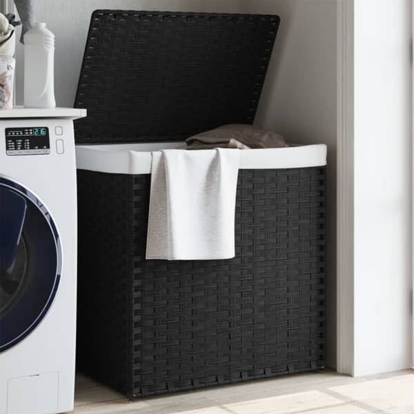 vidaXL vasketøjskurv med 2 sektioner 53x35x57 cm polyrattan sort - Vasketøjskurve
