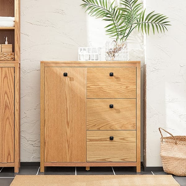 Rootz tvättskåp med utfällbar tvättpåse - Badrumsskåp - Tvättkorg - Fuktbeständiga fotkuddar - Tre förvaringslådor - Flexibel sortering - 80cm x 90cm