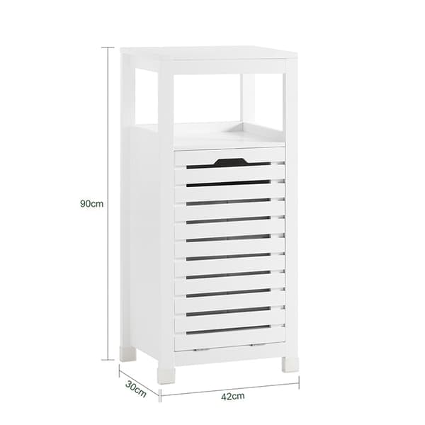 Rootz vaskeskab med vaskepose - Vasketøjsopsamler - Vasketøjskurv - Luftgennemtrængelige lameldøre - Fugtbeskyttelse - Nem montering - Hvid - 42cm x 9