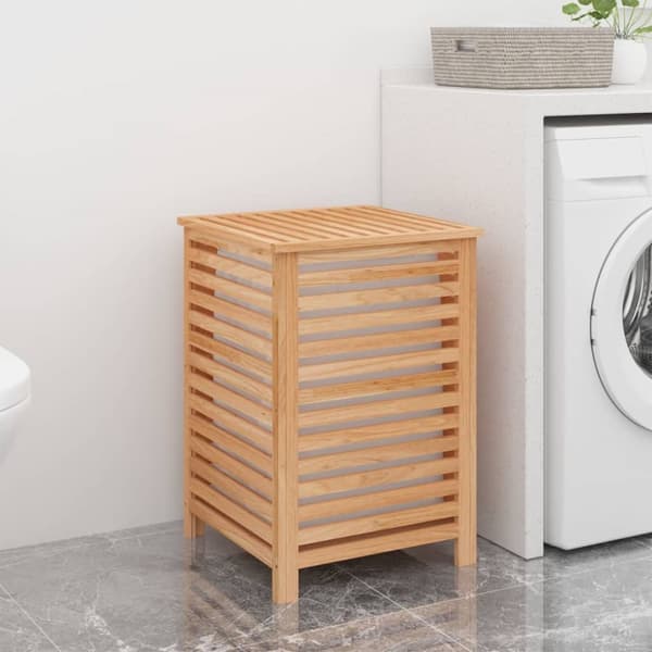 The Living Store vasketøjskurv 45x45x65 cm massivt valnøddetræ -  Vasketøjskurve