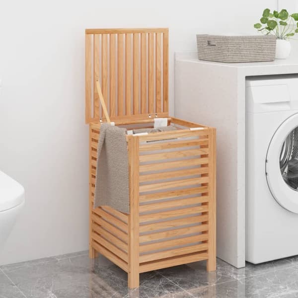 The Living Store vasketøjskurv 45x45x65 cm massivt valnøddetræ -  Vasketøjskurve