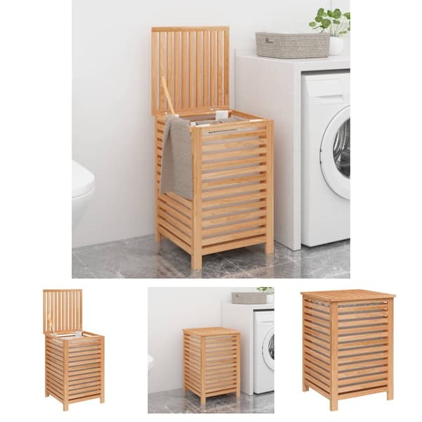 The Living Store vasketøjskurv 45x45x65 cm massivt valnøddetræ -  Vasketøjskurve