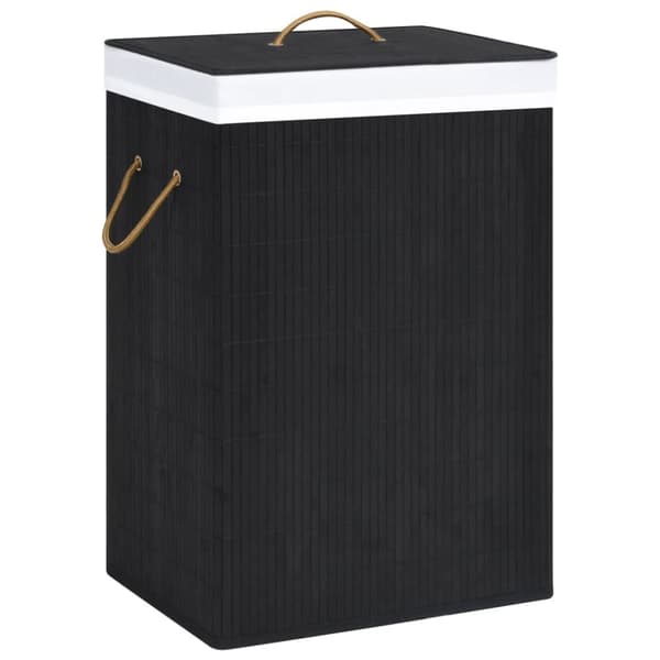 The Living Store vasketøjskurv med 2 rum 72 l bambus sort -  Vasketøjskurve