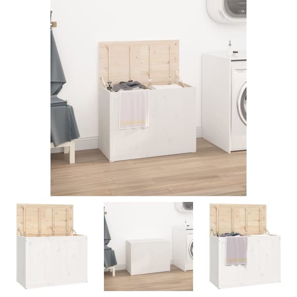 The Living Store vasketøjskurv 88,5x44x66 cm massivt fyrretræ hvid -  Vasketøjskurve