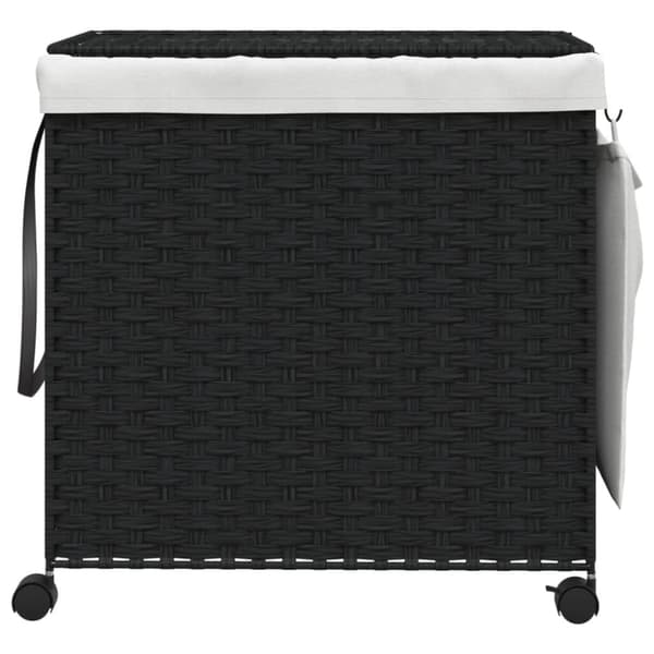 The Living Store vasketøjskurv med hjul 60x35x60,5 cm rattan sort -  Vasketøjskurve