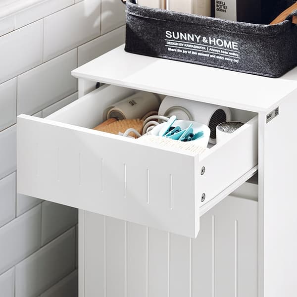 Rootz linnedskab med vasketøjskurv - Vasketøjsopsamler - Vasketøjssortering - Anti-Tip Safety - Tilbehørsskuffe - MDF Konstruktion - 40cm x 86cm x 39c