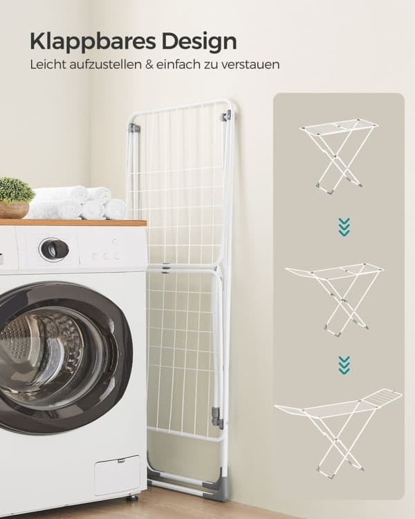 Rootz White Steel PP Plastic Vaskestativ - Tørrestativ til tøj - Tørrestativ - Letvægts - Kompakt - Nem montering - 50 cm x 182 cm x 102,5 cm