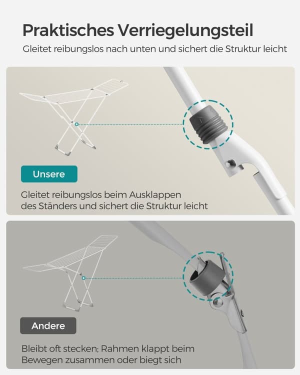 Rootz White Steel PP Plastic Vaskestativ - Tørrestativ til tøj - Tørrestativ - Letvægts - Kompakt - Nem montering - 50 cm x 182 cm x 102,5 cm