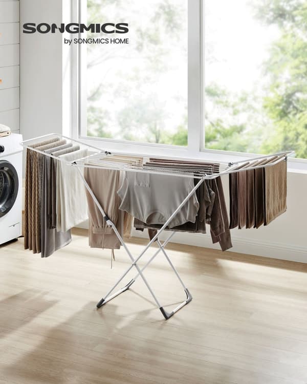 Rootz White Steel PP Plastic Vaskestativ - Tørrestativ til tøj - Tørrestativ - Letvægts - Kompakt - Nem montering - 50 cm x 182 cm x 102,5 cm