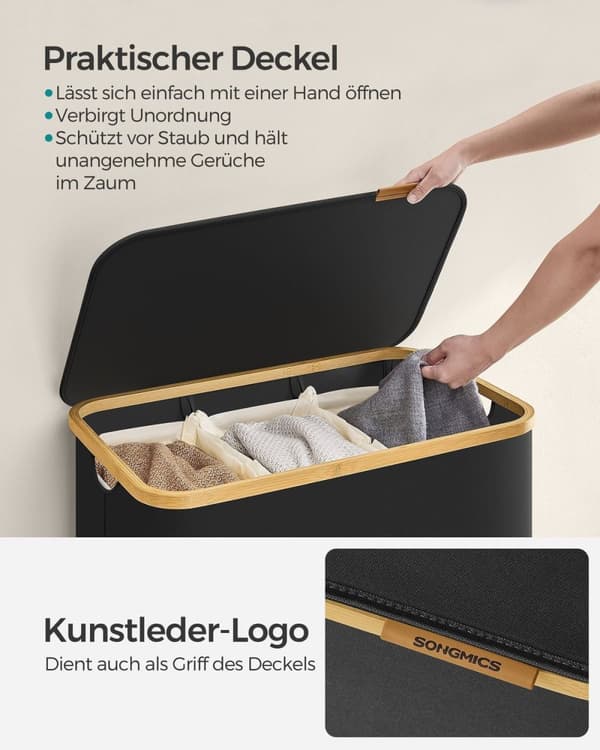 Rootz Bærbar Folde Vasketøjskurv - Hæmmer - Sammenklappelig opbevaringsbeholder - 600D Oxford klud - Bambus - Letvægts - Kompakt - 60 cm x 38,5 cm x 7
