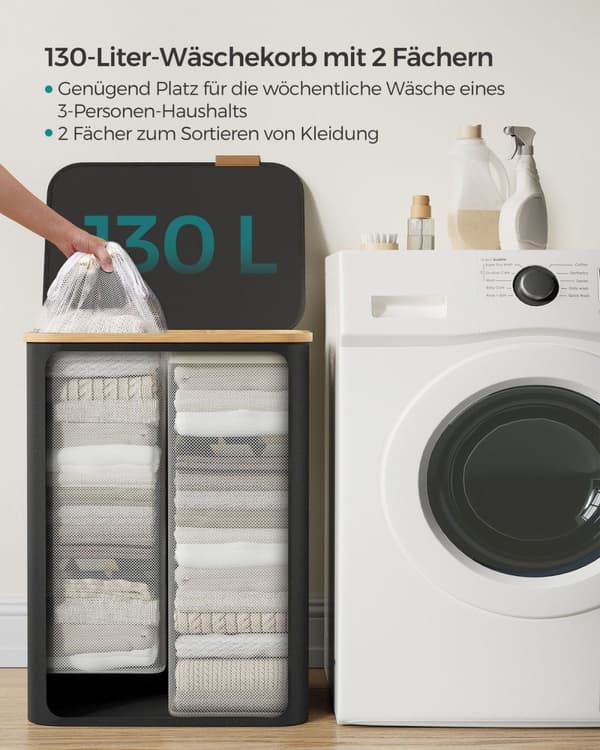 Rootz Bærbar Folde Vasketøjskurv - Hæmmer - Sammenklappelig opbevaringsbeholder - 600D Oxford klud - Bambus - Letvægts - Kompakt - 52 cm x 38,5 cm x 7