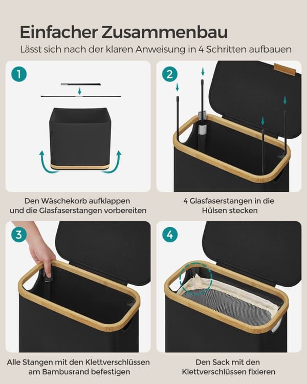 Rootz Bärbar hopfällbar tvättkorg - Korg - Hopfällbar förvaringsfack - 600D Oxford-duk - Bamburam - Lätt - 42 cm x 22,5 cm x 70,5 cm