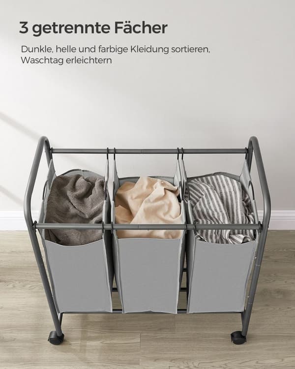 Rootz 2 Pack pyykinlajittelija - harmaa pyykkituki - rullaava pesukärry - teräsrunko - 77 cm x 41 cm x 81,5 cm