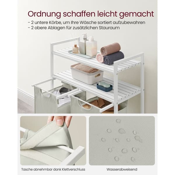 Rootz 3 -kerroksinen pyykkikori hyllyillä - Valkoinen säilytysjärjestelmä - MDF-teräsrakenne - Oxfordin kangaskassit - Heavy Duty - 73 cm x 33 cm x 92
